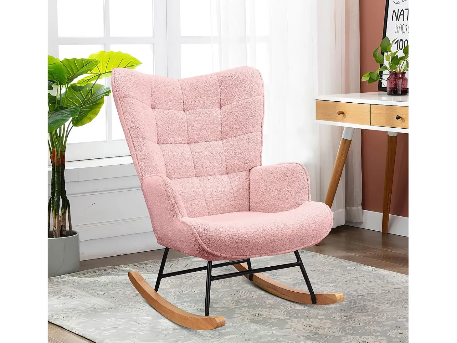 Mecedora para adultos - Mecedora ergonómica para exteriores - Para sala de estar - Jardín - Dormitorio - Rosa