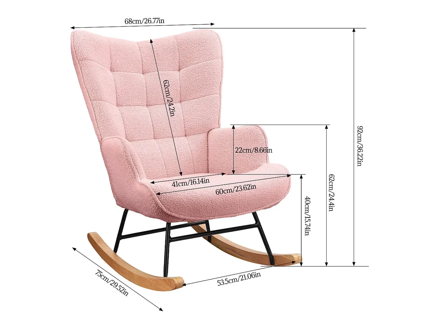 Mecedora para adultos - Mecedora ergonómica para exteriores - Para sala de estar - Jardín - Dormitorio - Rosa