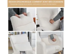 Mecedora Relax, Reposabrazos, Bolsillos, Patas de Madera, Terciopelo Beige Teddy, 150 kg