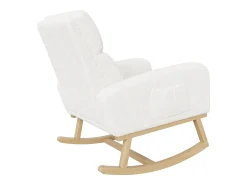 Mecedora, sillón relax, con bolsillos y patas de madera, terciopelo Teddy beige