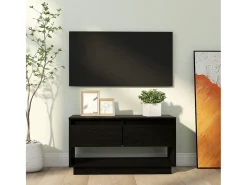 Megan Lynn Mueble de TV de madera maciza de pino negro 74x34x40 cm