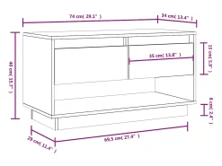 Megan Lynn Mueble de TV de madera maciza de pino negro 74x34x40 cm