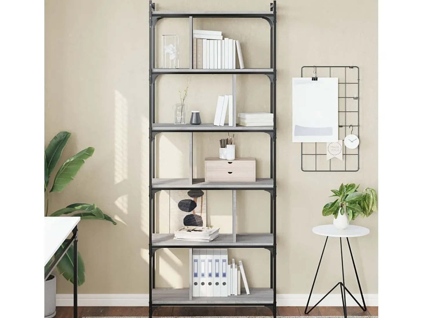 Merse Librería 6 estantes madera ingeniería gris Sonoma 76x32x192 cm