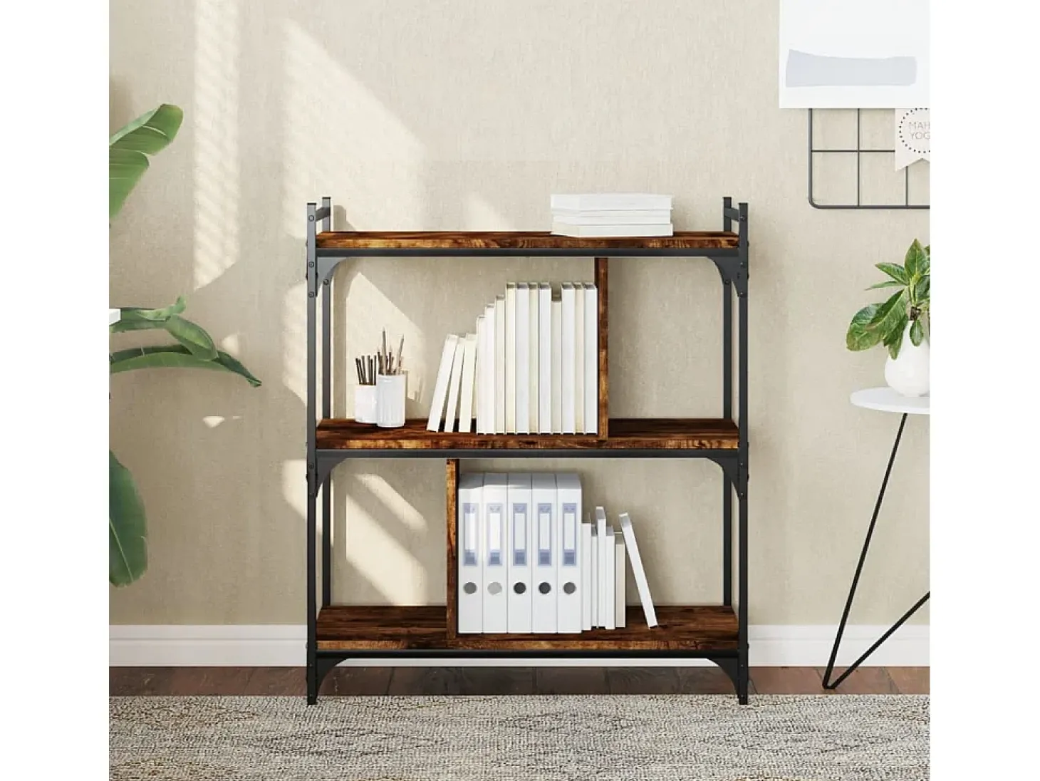 Merse Librería 3 estantes madera ingeniería roble ahumado 76x32x88 cm