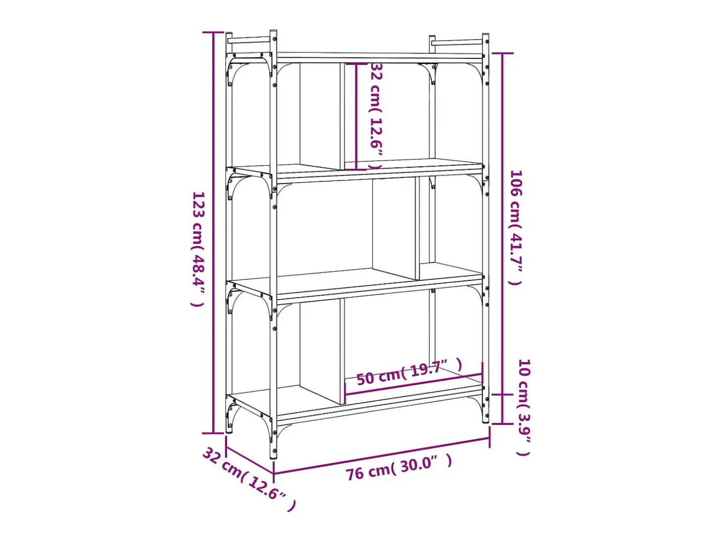 Merse Librería de 4 estantes madera de ingeniería negra 76x32x123 cm
