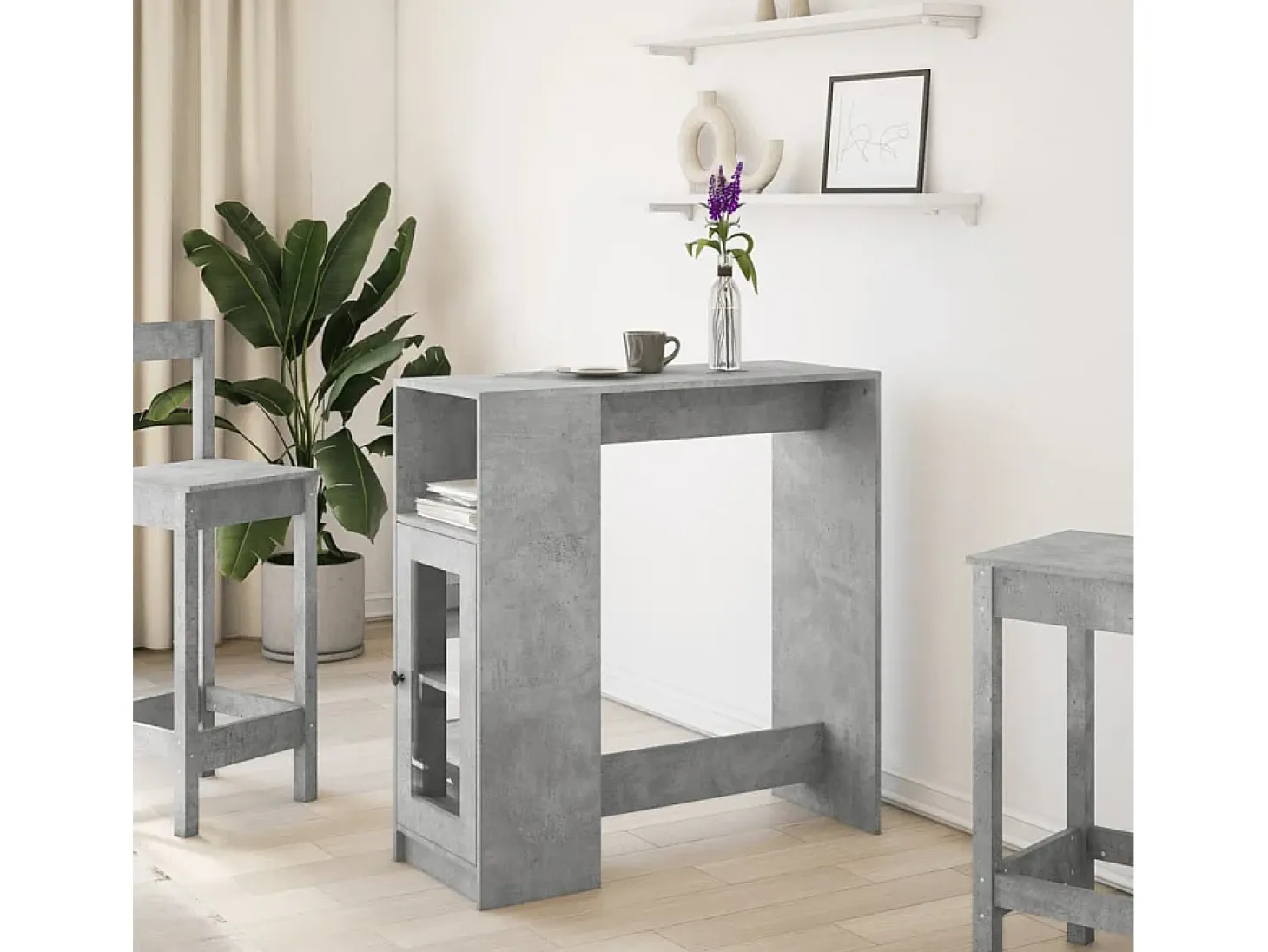 Mesa alta bar con estantes madera gris hormigón 101x40x103,5 cm