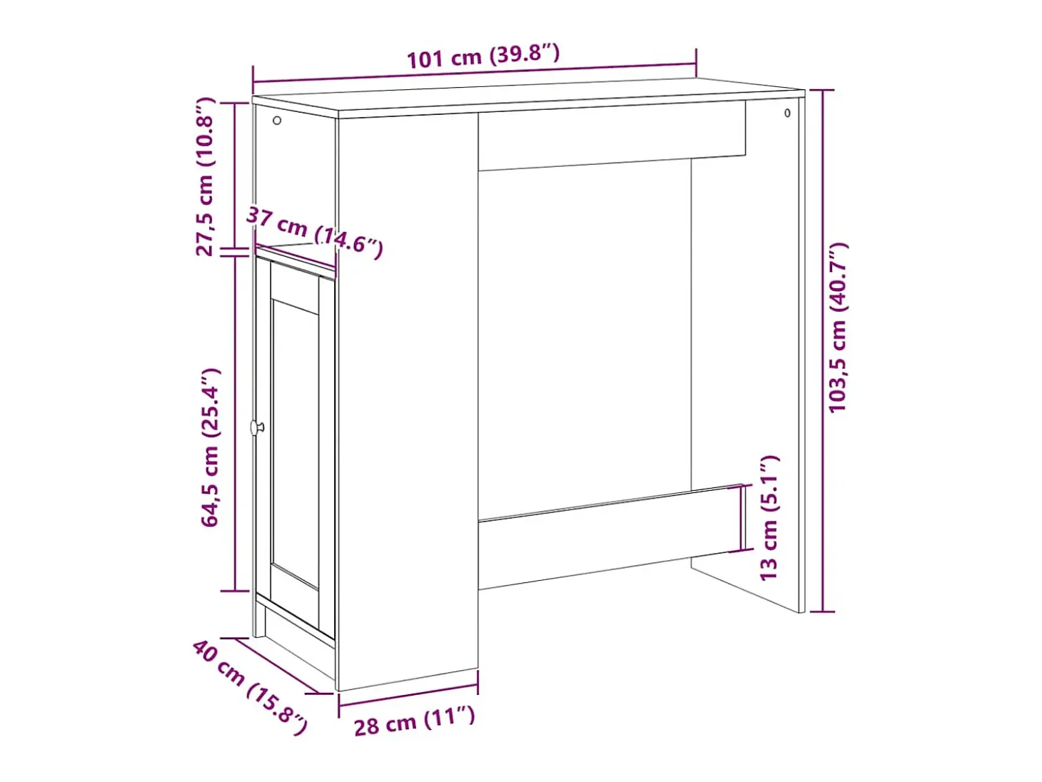 Mesa alta bar con estantes roble ahumado 101x40x103,5 cm
