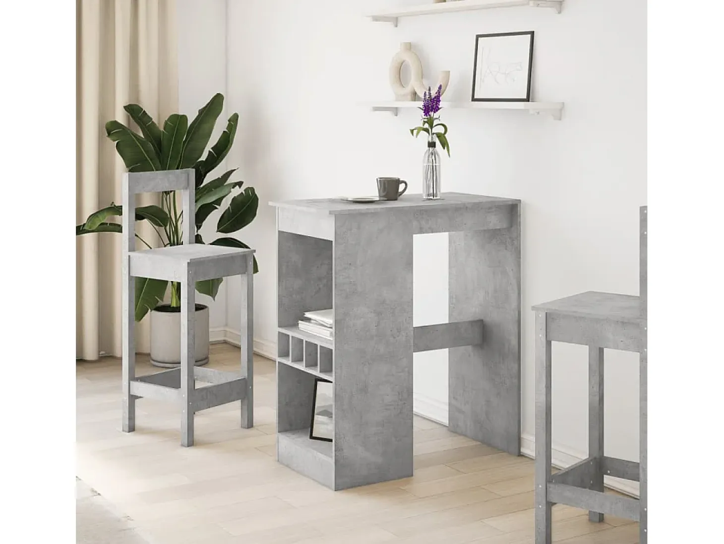 Mesa alta con estantes madera gris hormigón 90x47,5x103,5 cm