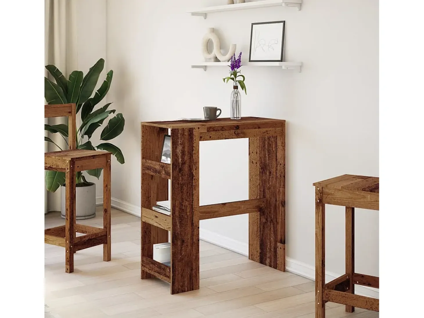 Mesa alta con estantes madera envejecida 90x40x103,5 cm