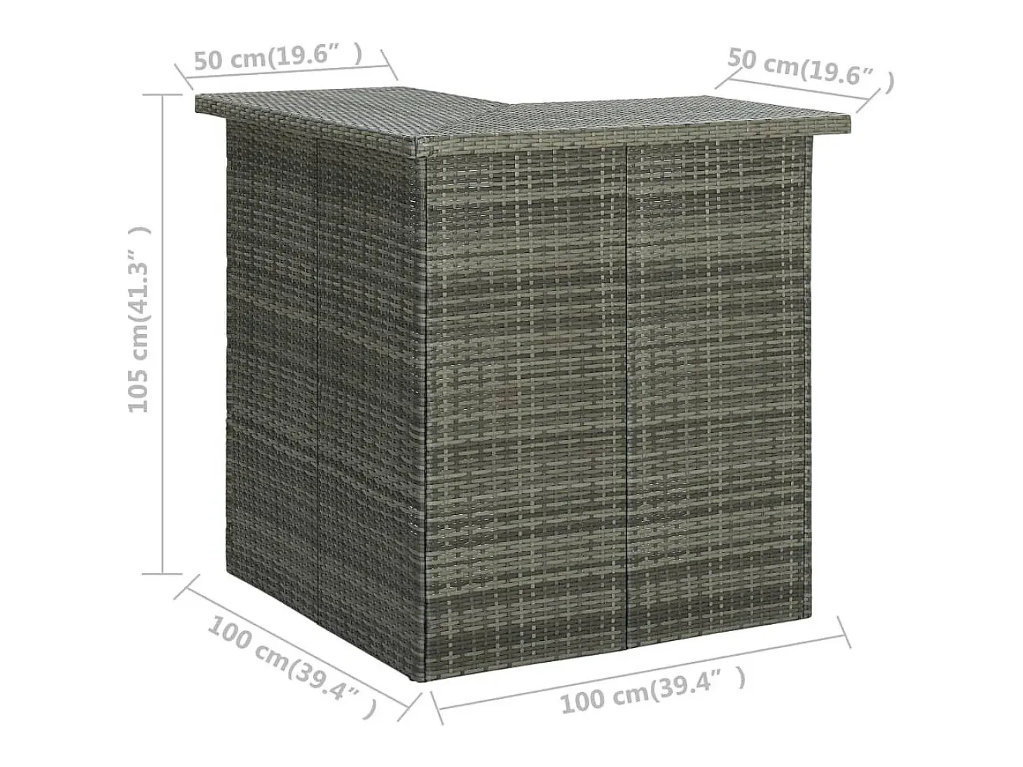 Mesa alta de bar de esquina ratán sintético gris 100x50x105 cm