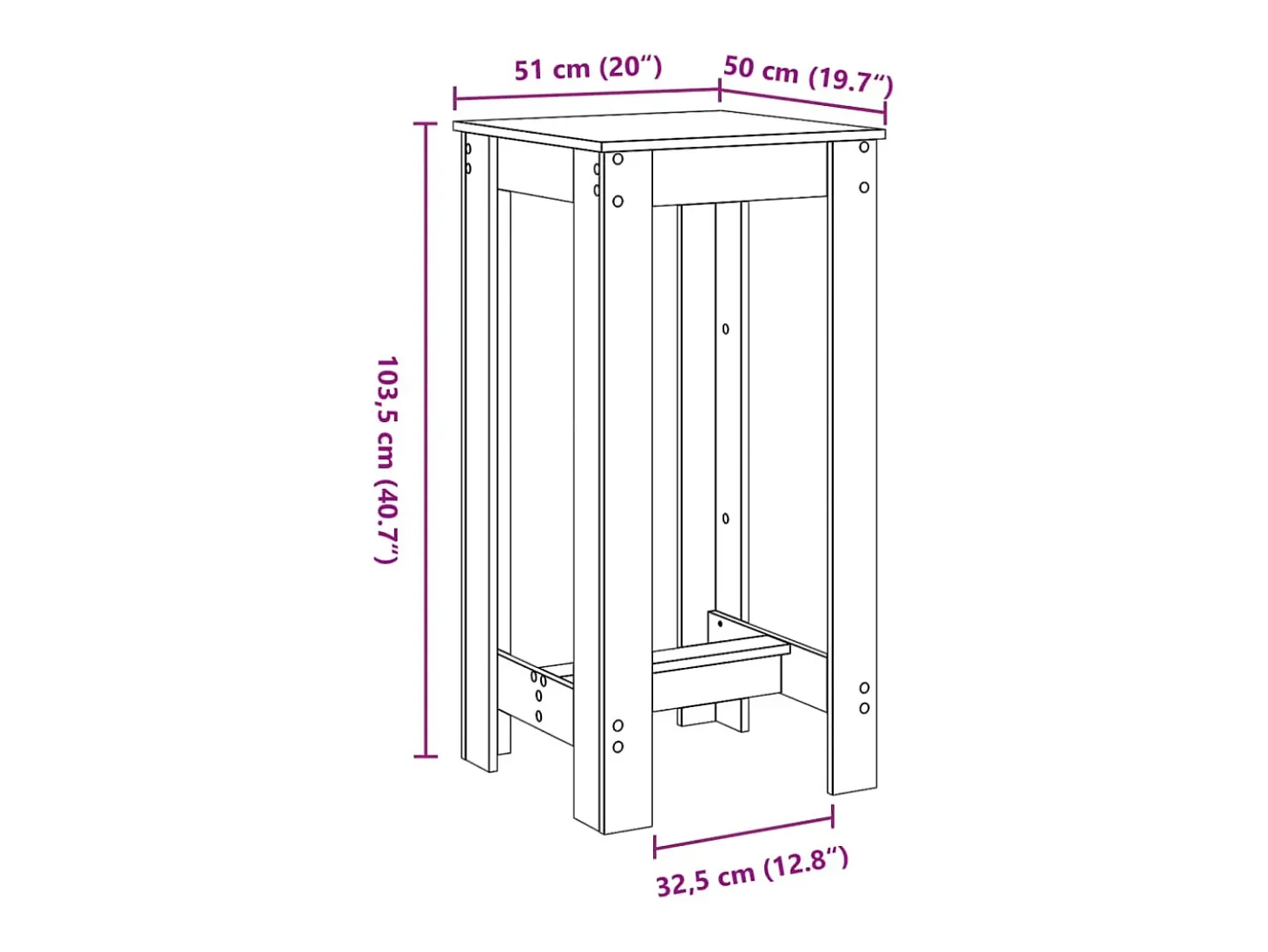 Mesa alta de bar madera de ingeniería blanca 51x50x103,5 cm