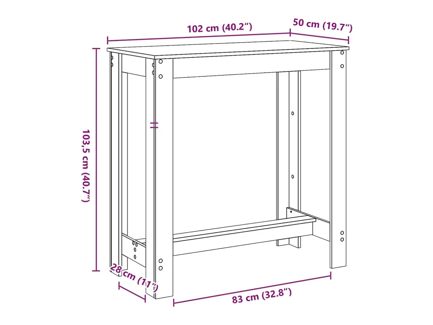 Mesa alta de bar madera ingeniería blanca 102x50x103,5 cm
