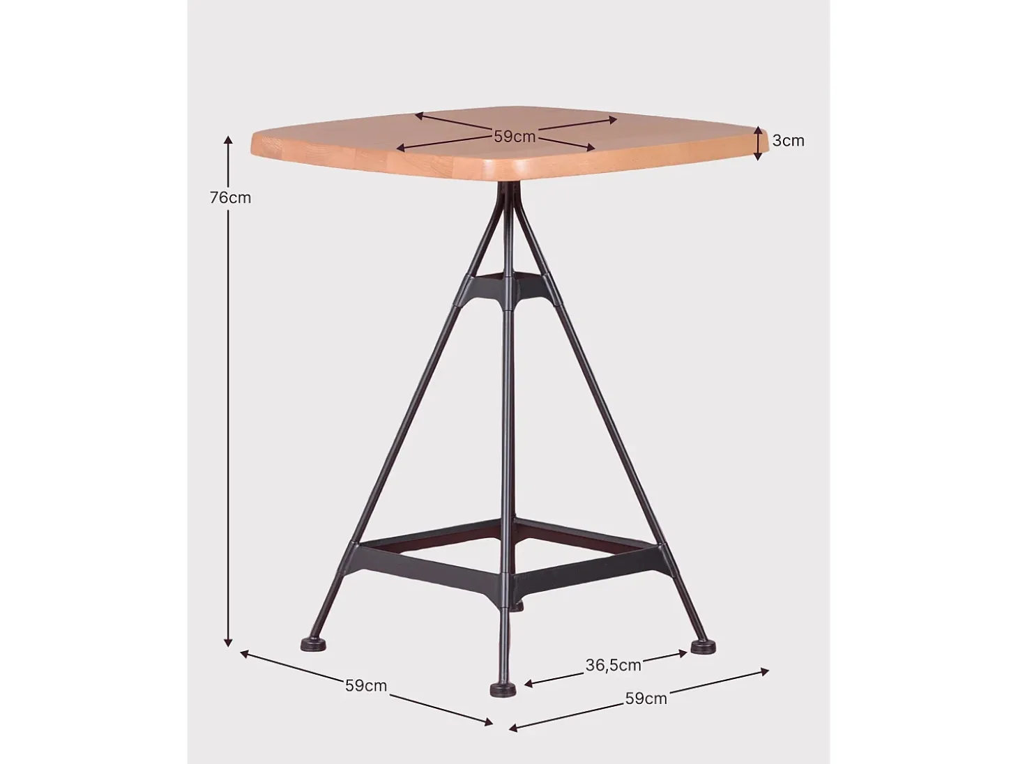 Mesa alta industrial en madera de haya y acero lacado (60x60cm) - Amadeus - Haya natural