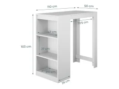 Mesa alta para Cocina Comedor en Blanco 110x50x103cm Kyra