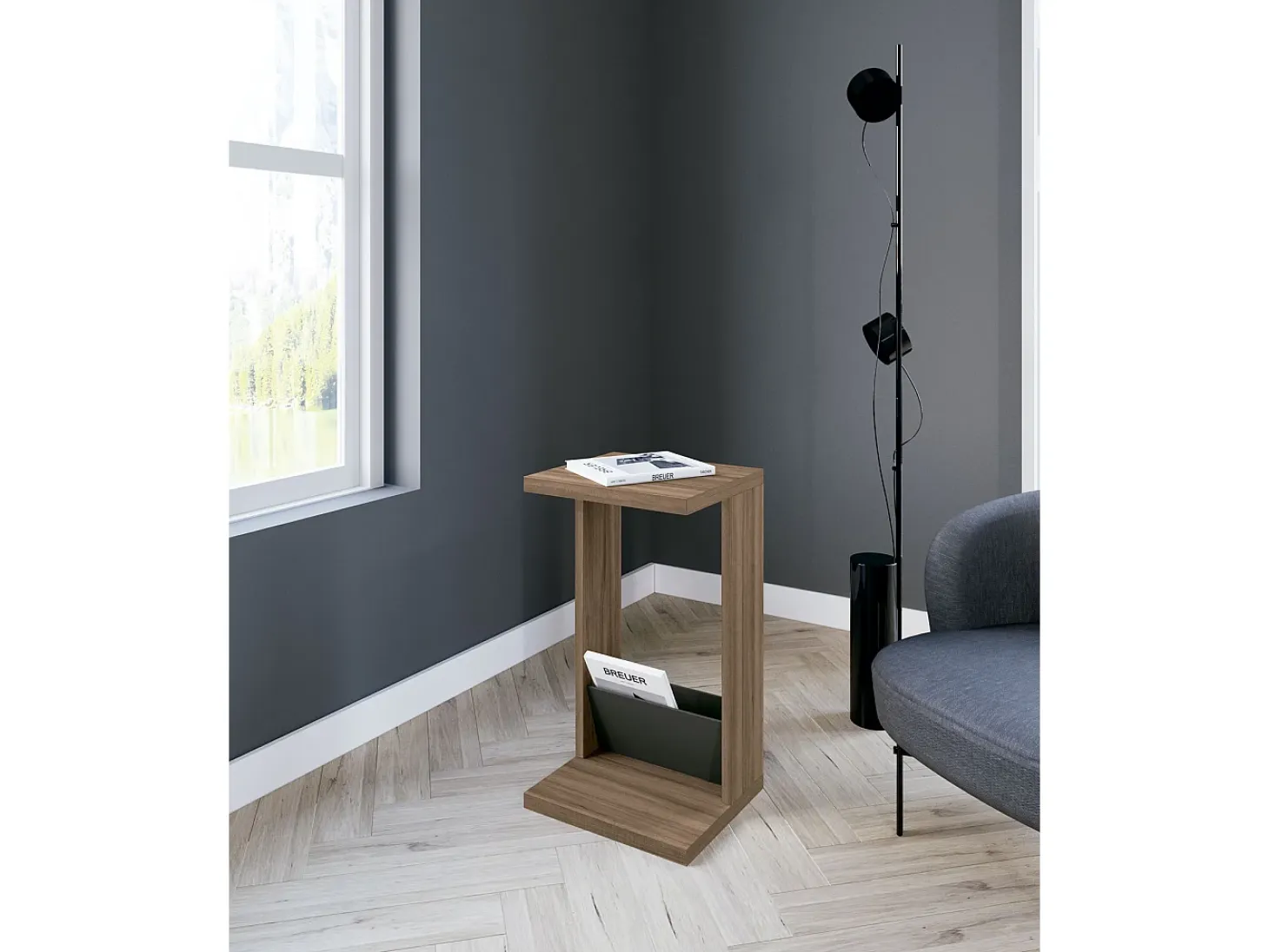 Mesa auxiliar - A70cm x L40cm x P35cm nogal y gris grafito -Trébol