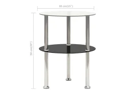 Mesa auxiliar 2 niveles vidrio templado transparente negro 38cm