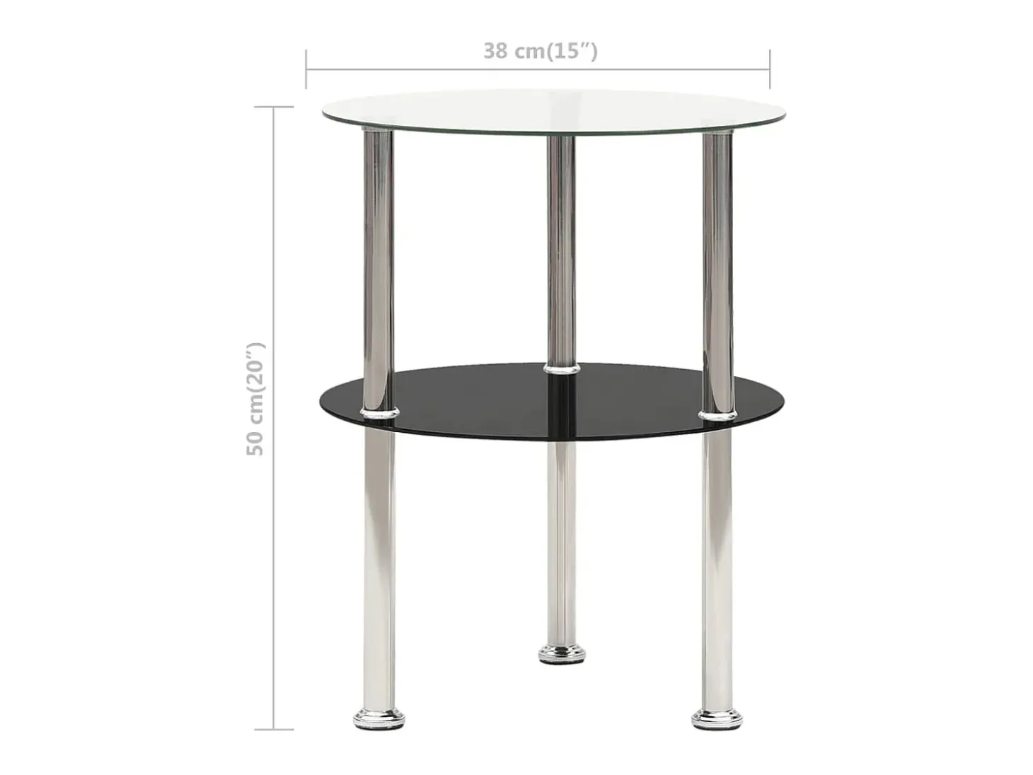 Mesa auxiliar 2 niveles vidrio templado transparente negro 38cm