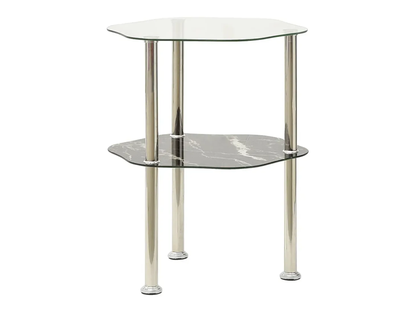 Mesa auxiliar 2 niveles vidrio transparente y negro 38x38x50 cm