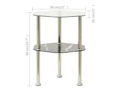 Mesa auxiliar 2 niveles vidrio transparente y negro 38x38x50 cm