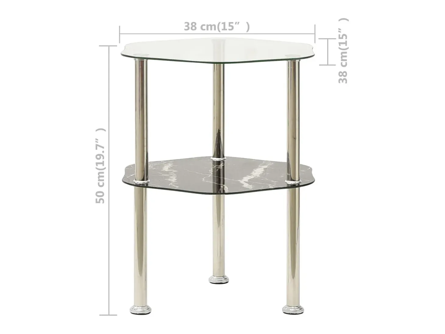 Mesa auxiliar 2 niveles vidrio transparente y negro 38x38x50 cm