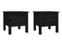 Mesa auxiliar 2 uds de madera maciza de pino negro 40x40x39 cm