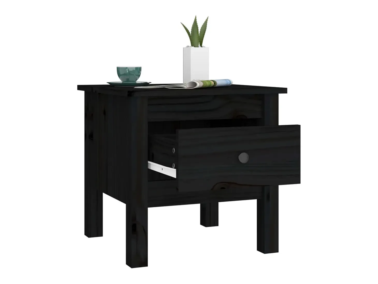 Mesa auxiliar 2 uds de madera maciza de pino negro 40x40x39 cm