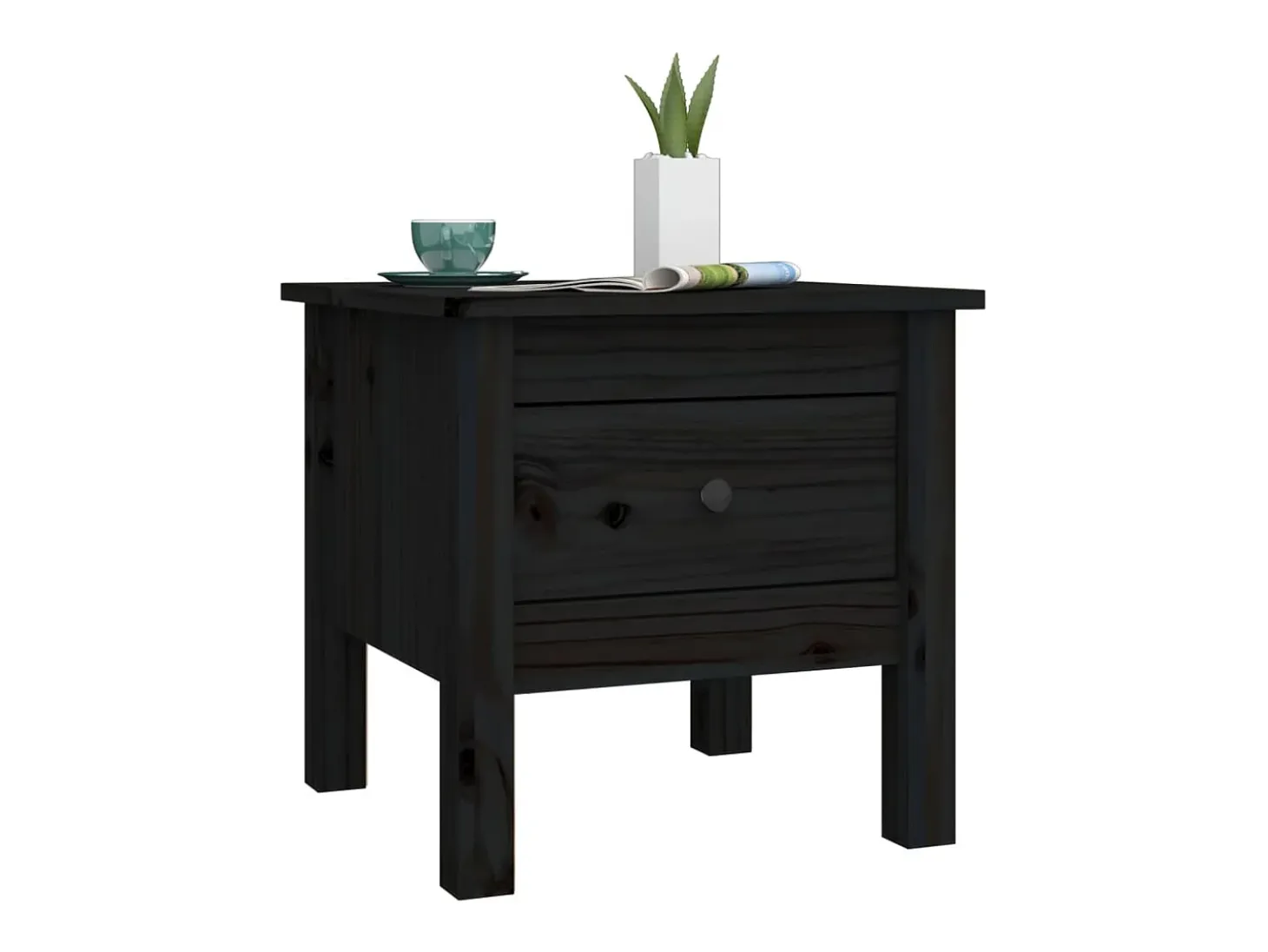 Mesa auxiliar 2 uds de madera maciza de pino negro 40x40x39 cm