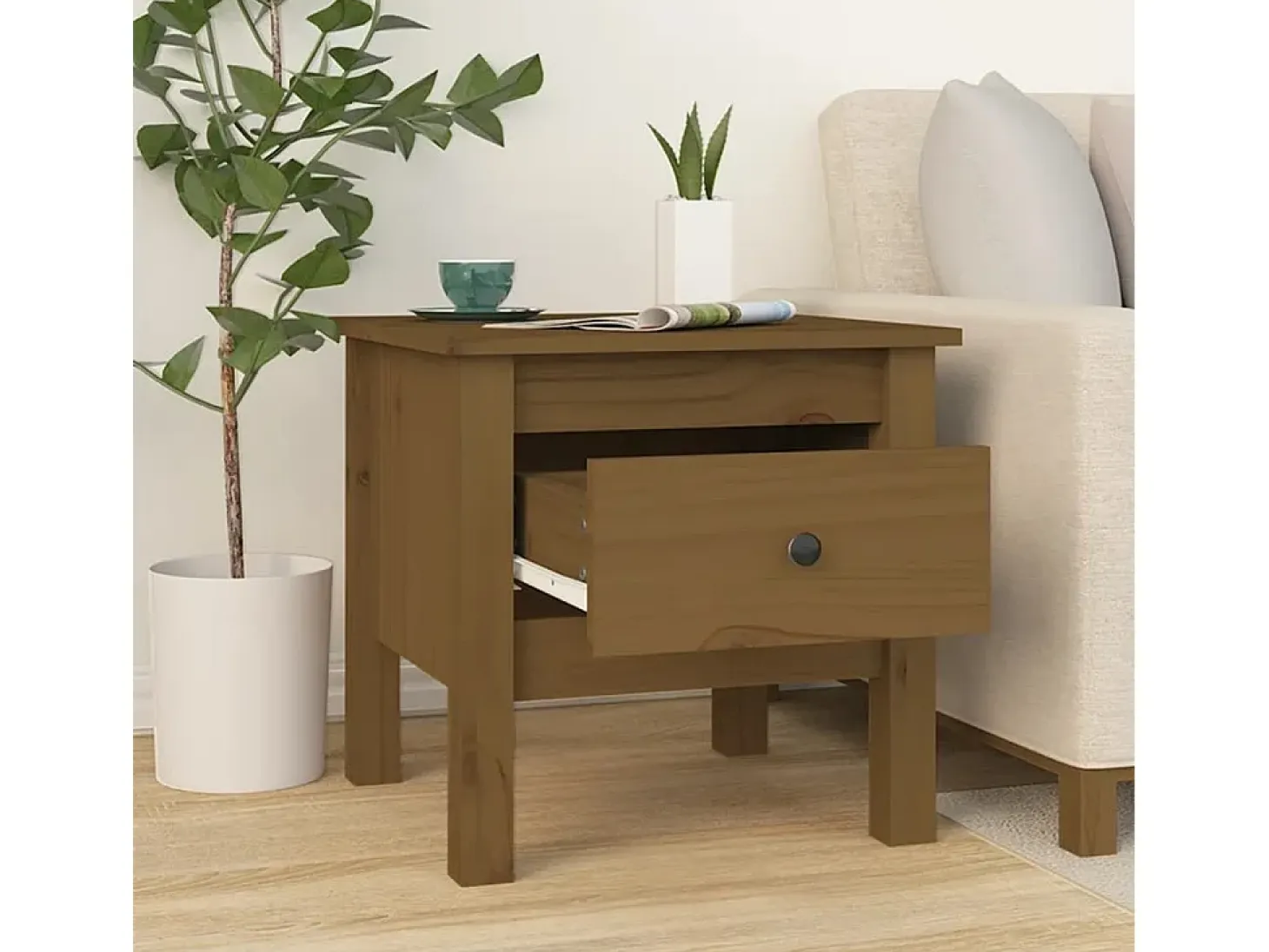Mesa auxiliar 2 uds madera maciza pino marrón miel 40x40x39 cm