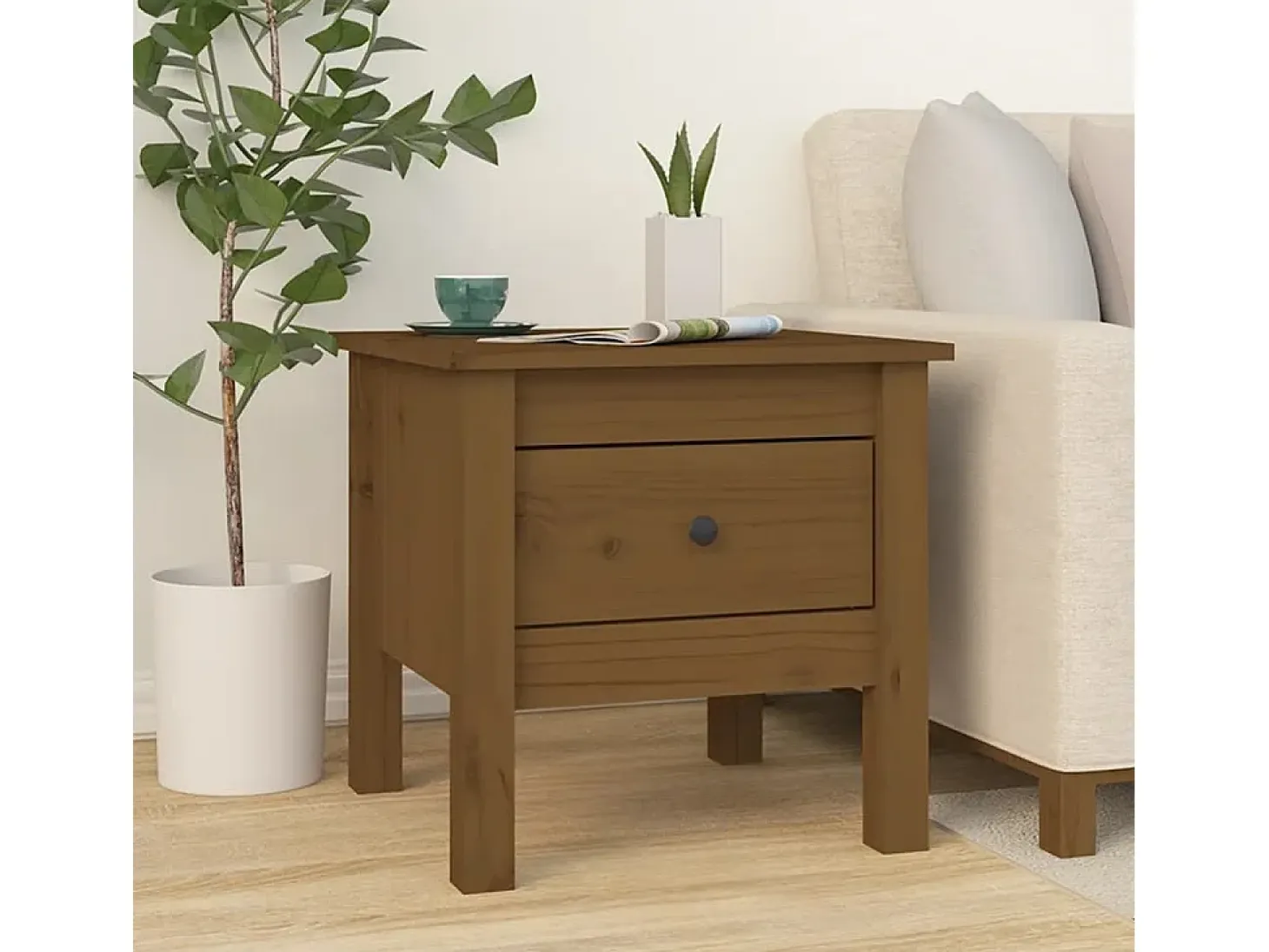 Mesa auxiliar 2 uds madera maciza pino marrón miel 40x40x39 cm