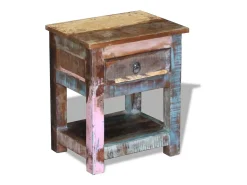 Mesa auxiliar con 1 cajón madera maciza reciclada 43x33x51 cm