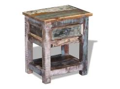 Mesa auxiliar con 1 cajón madera maciza reciclada 43x33x51 cm