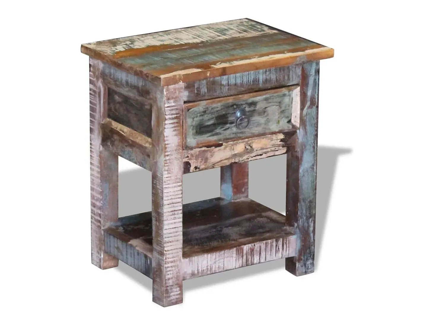 Mesa auxiliar con 1 cajón madera maciza reciclada 43x33x51 cm