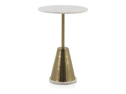 Mesa auxiliar con base de metal dorado y sobre de marmol blanco