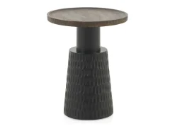 Mesa auxiliar con base y sobre de madera en color nogal