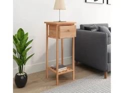 Mesa auxiliar con cajón madera maciza nogal 25x25x60 cm