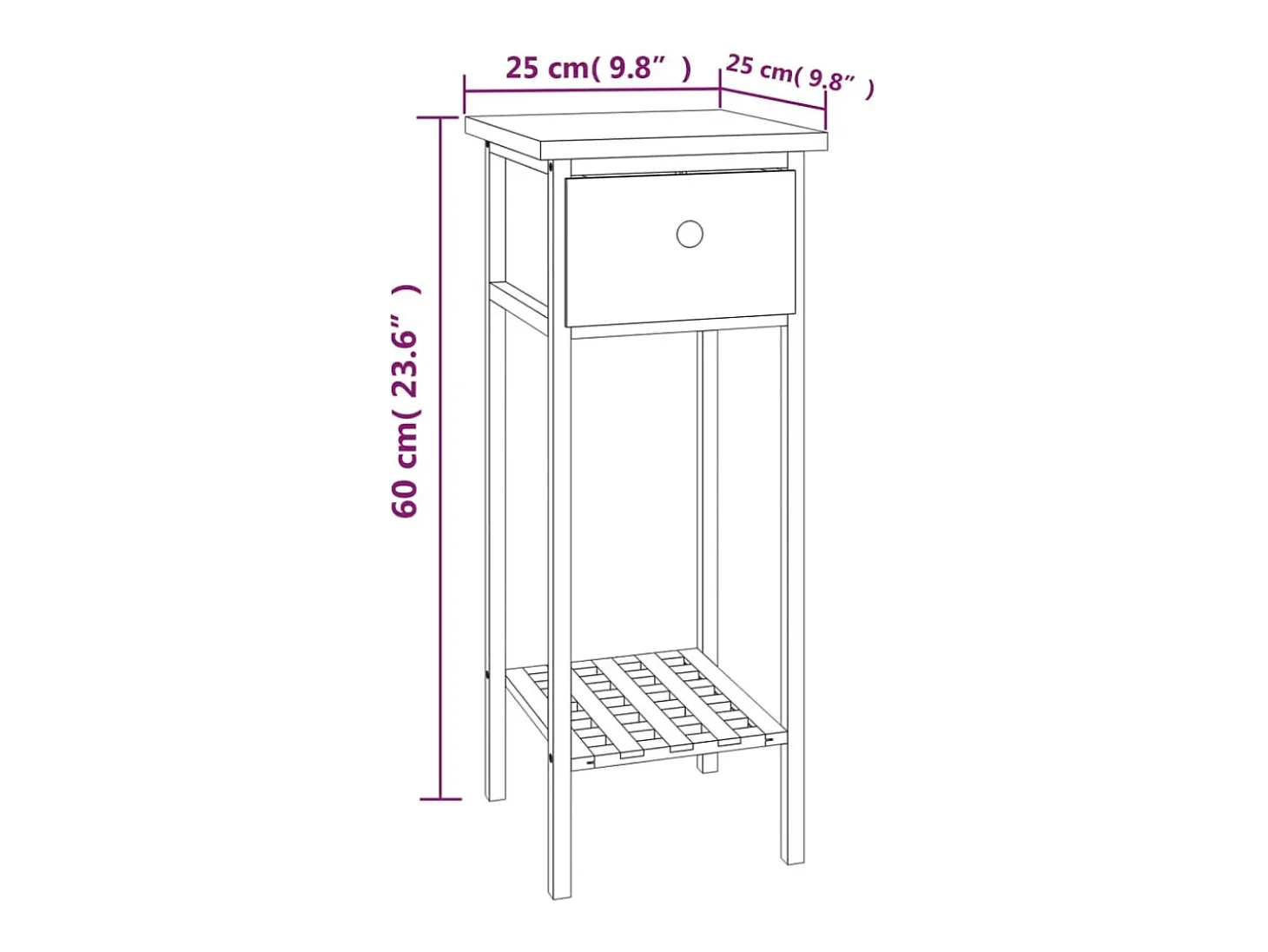 Mesa auxiliar con cajón madera maciza nogal 25x25x60 cm