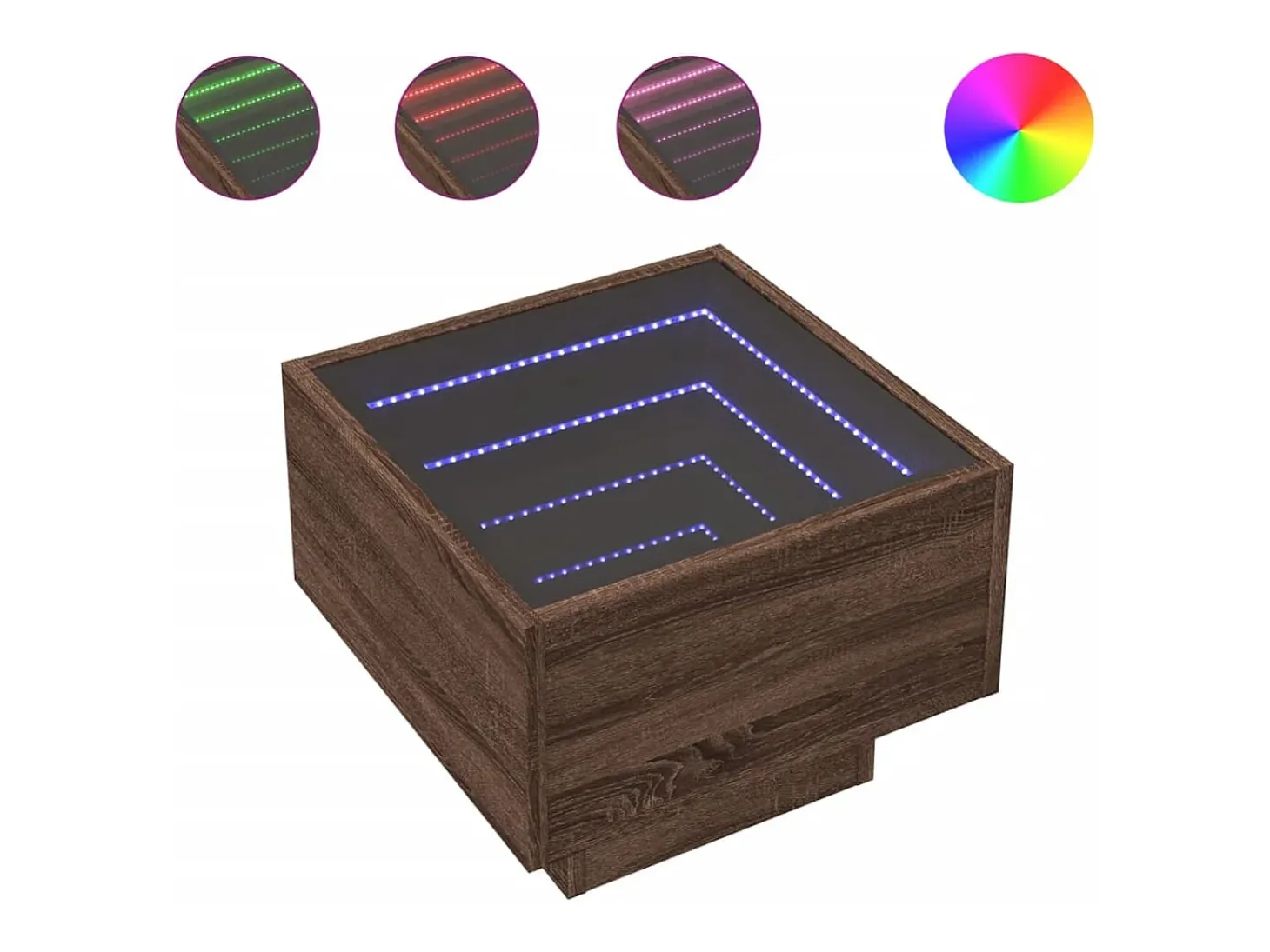 Mesa auxiliar con LED madera ingeniería marrón roble 40x40x30cm