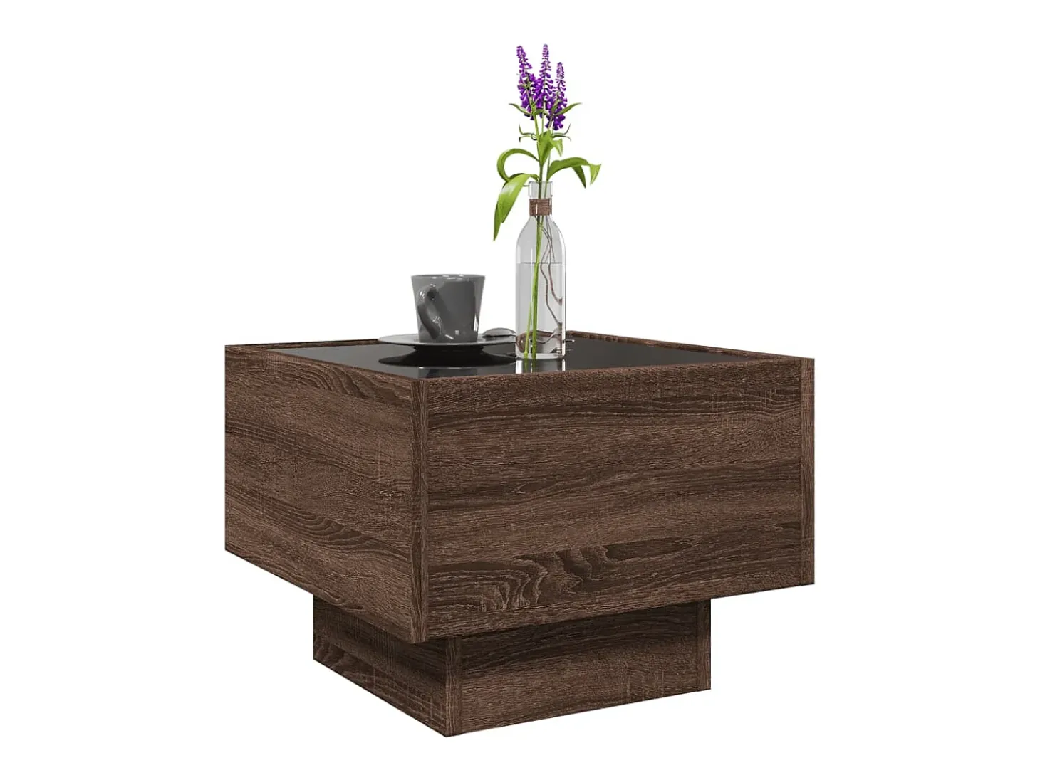 Mesa auxiliar con LED madera ingeniería marrón roble 40x40x30cm