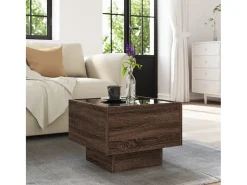 Mesa auxiliar con LED madera ingeniería marrón roble 40x40x30cm