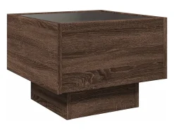 Mesa auxiliar con LED madera ingeniería marrón roble 40x40x30cm