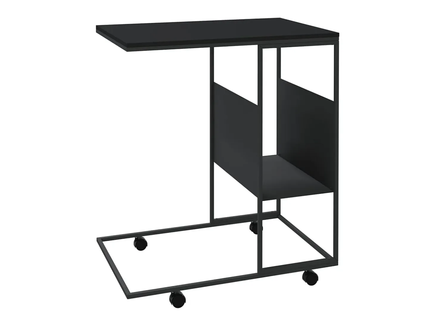Mesa auxiliar con ruedas madera ingeniería negra 55x36x63,5 cm