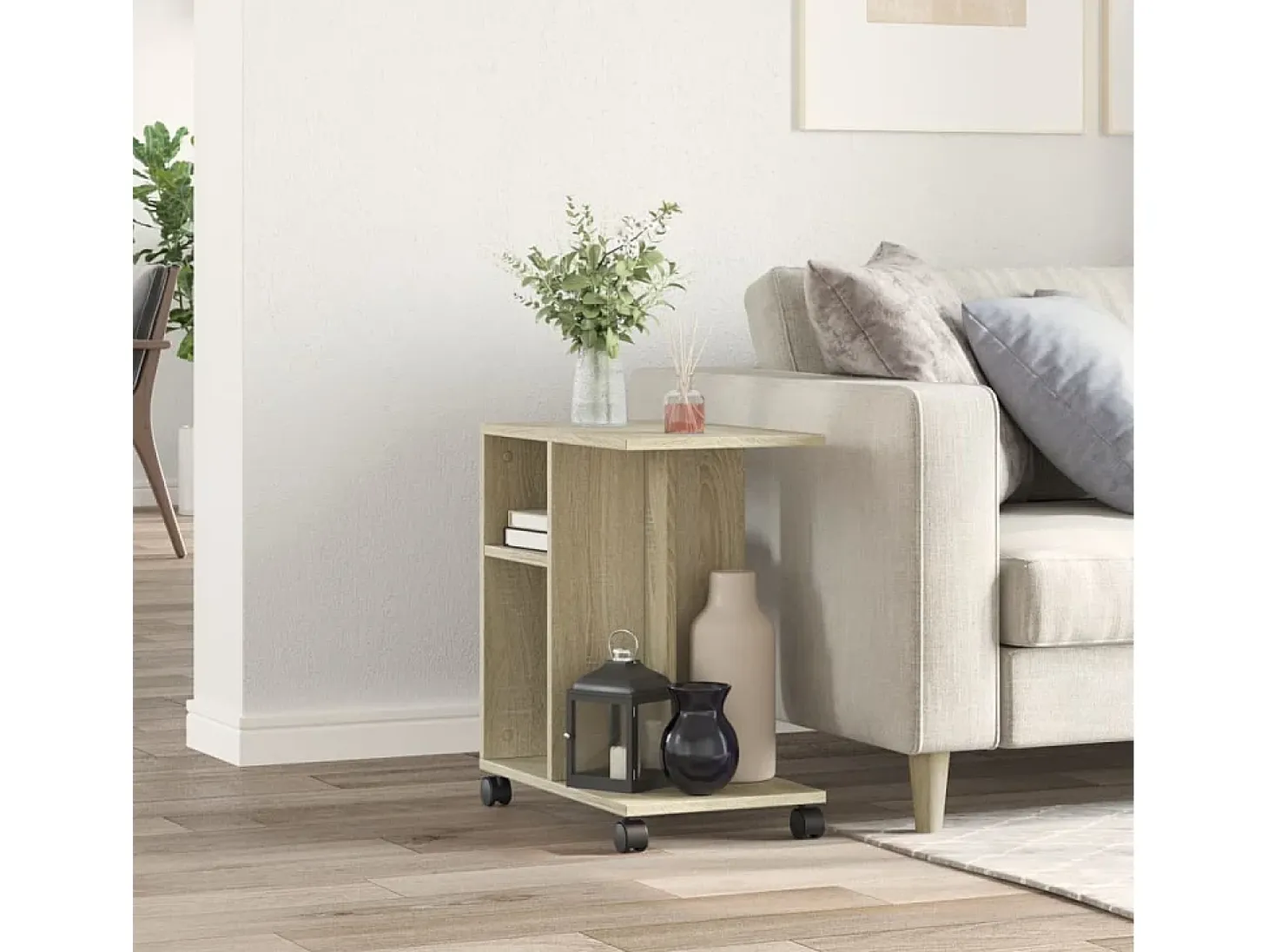 Mesa auxiliar con ruedas madera ingeniería Sonoma 50x30x55 cm ES524871