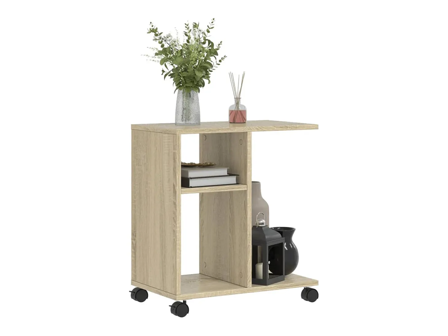 Mesa auxiliar con ruedas madera ingeniería Sonoma 50x30x55 cm ES524871