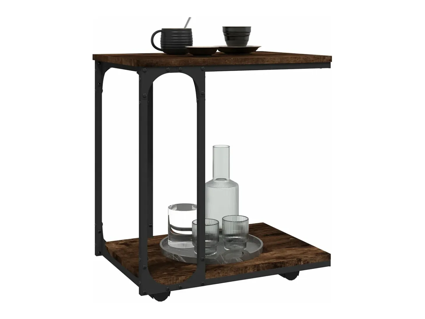 Mesa auxiliar con ruedas madera roble ahumado 50x35x55,5 cm