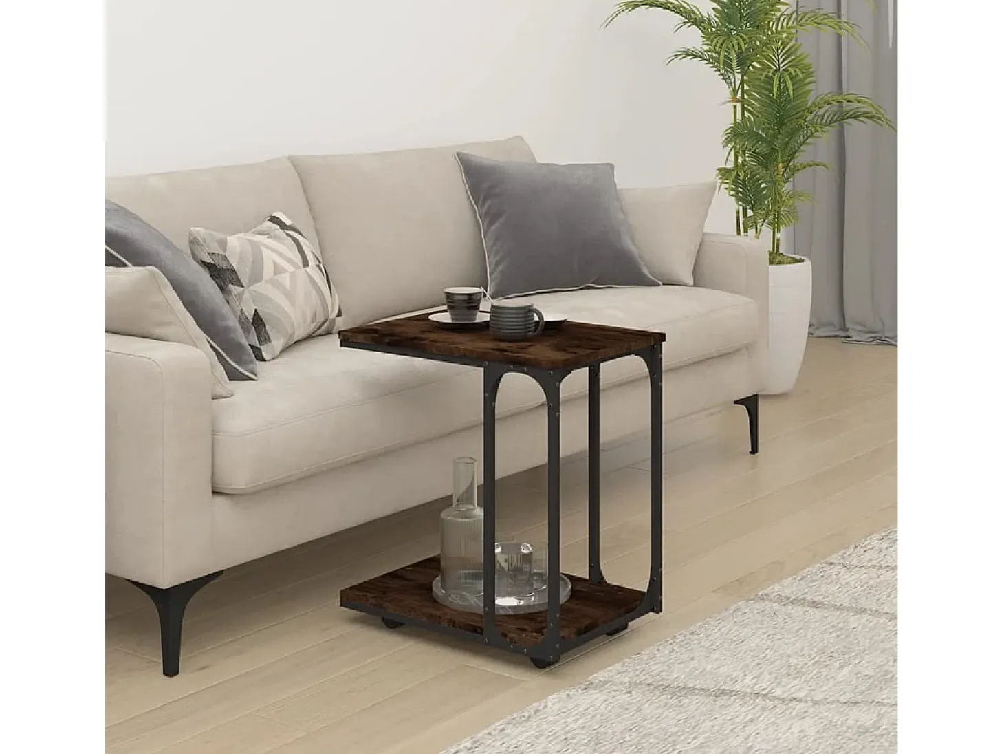 Mesa auxiliar con ruedas madera roble ahumado 50x35x55,5 cm