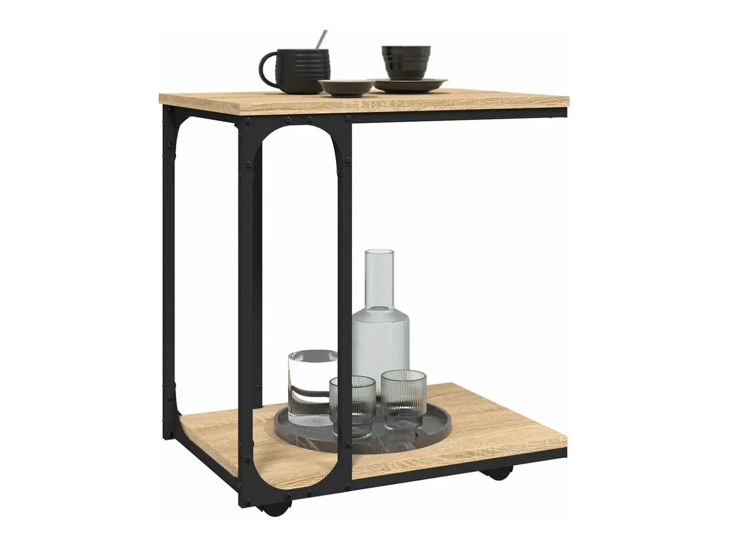 Mesa auxiliar con ruedas madera roble Sonoma 50x35x55,5 cm