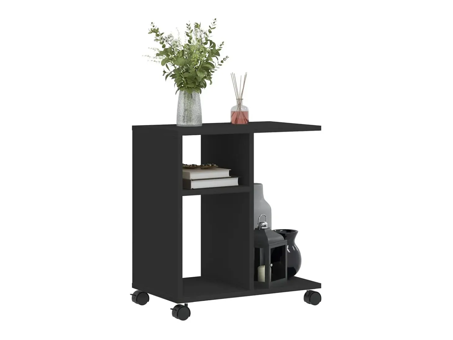 Mesa auxiliar con ruedas madera de ingeniería negra 50x30x55 cm ES723172
