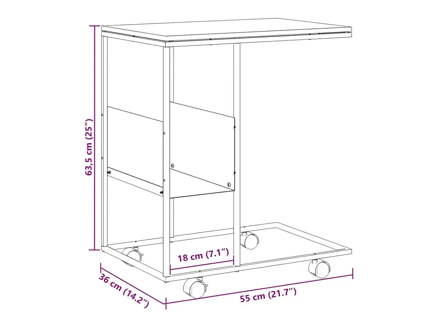 Mesa auxiliar con ruedas madera ingeniería negra 55x36x63,5 cm