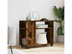 Mesa auxiliar con ruedas madera roble ahumado 70x35x60 cm