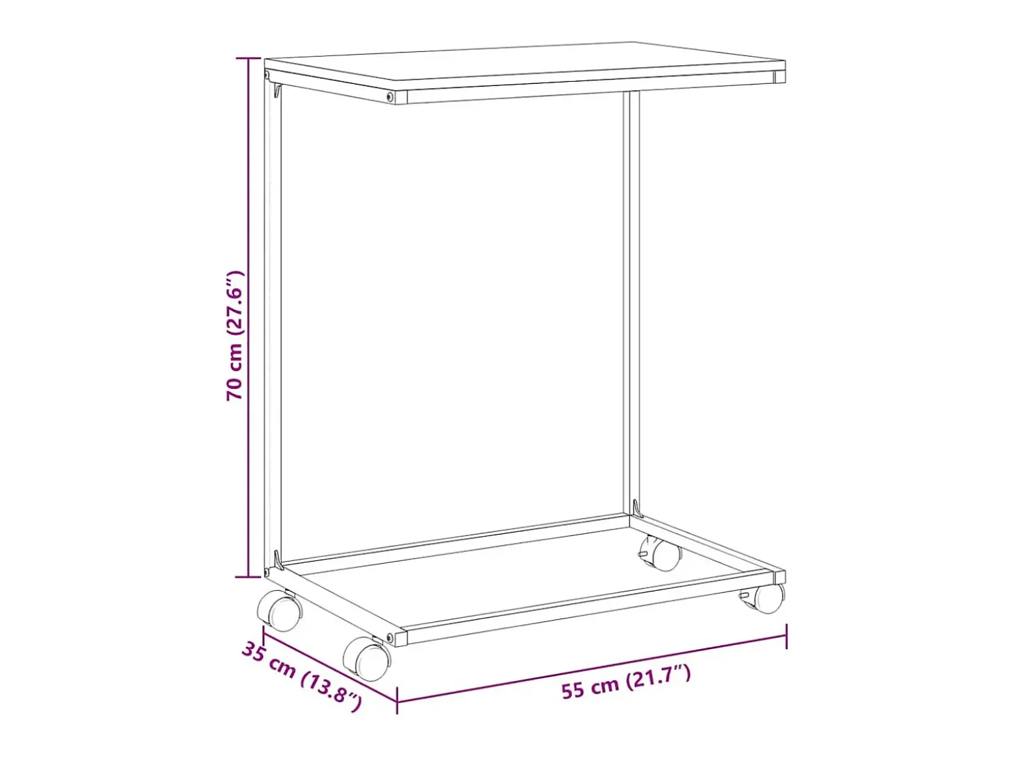 Mesa auxiliar con ruedas de contrachapado blanco 55x35x70 cm